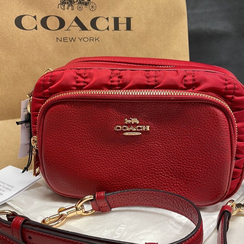 Coach Red Court Crossbody With Ruching Bag - Picture 2 of 10